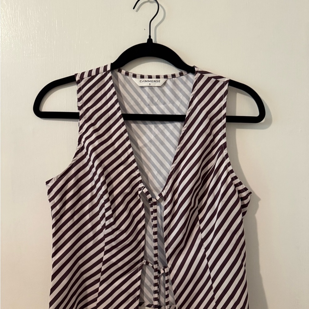 Commense Striped Front Tie Top